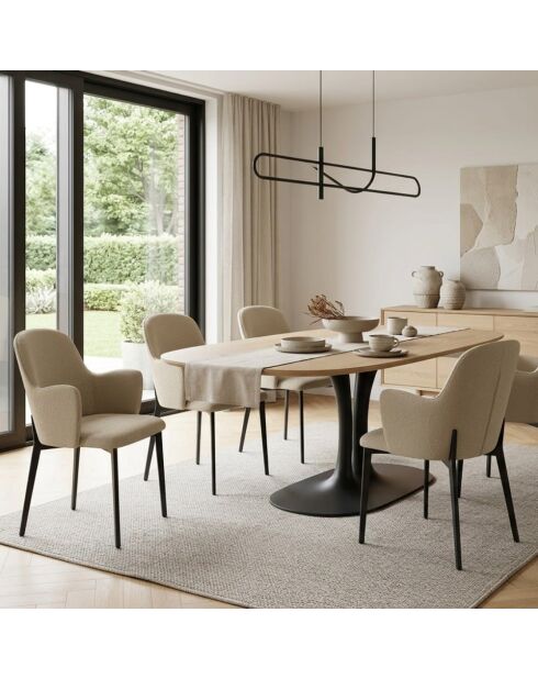 Ensemble de 4 chaises de salle à manger revêtues de tissu Bressanone beige/noir - 62,5 x 53,5 x 80 cm