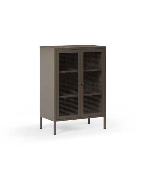 Buffet à 2 portes Piombino en métal et verre trempé moka - 70 x 40 x 100 cm