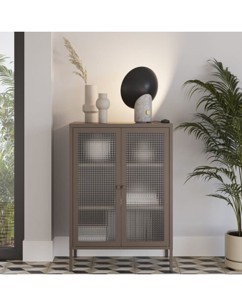 Buffet à 2 portes Piombino en métal et verre trempé moka - 70 x 40 x 100 cm