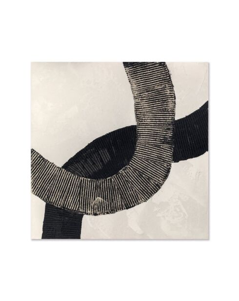 Peinture abstraite Praiano Uno peinte à la main noir, blanc/gris - 80 x 3,8 x 80 cm