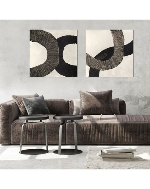 Peinture abstraite Praiano Uno peinte à la main noir, blanc/gris - 80 x 3,8 x 80 cm
