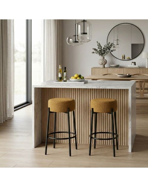 Ensemble de 2 tabourets de bar et de cuisine en tissu Tropea ocre/noir - 41 x 41 x 67 cm