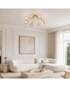 Plafonnier métallique Surbo avec huit diffuseurs en verre laiton - 85 x 80,8 x 28 cm