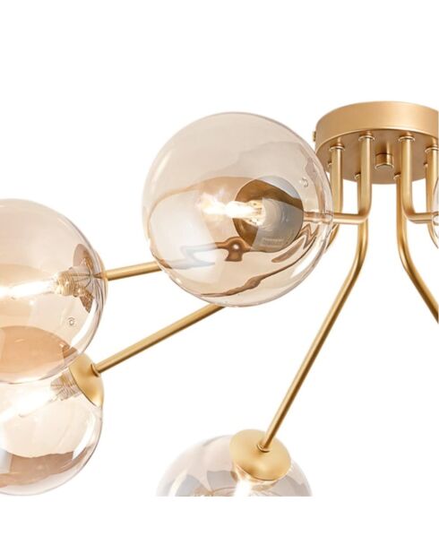 Plafonnier métallique Surbo avec huit diffuseurs en verre laiton - 85 x 80,8 x 28 cm