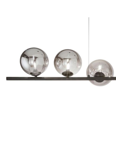 Suspension Surbo en métal avec huit diffuseurs en verre noir - 145 x 33,5 x 15 cm