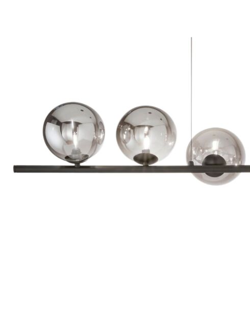 Suspension Surbo en métal avec huit diffuseurs en verre noir - 145 x 33,5 x 15 cm