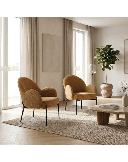 Chaise Adria en tissu bouclé avec structure en métal peint ocre/noir - 72 x 69 x 82 cm