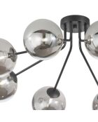Plafonnier métallique Surbo avec huit diffuseurs en verre noir - 85 x 80,8 x 28 cm