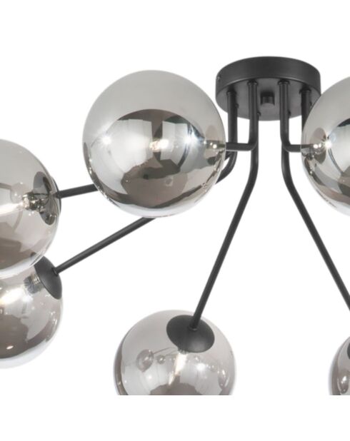 Plafonnier métallique Surbo avec huit diffuseurs en verre noir - 85 x 80,8 x 28 cm