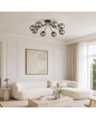 Plafonnier métallique Surbo avec huit diffuseurs en verre noir - 85 x 80,8 x 28 cm