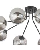 Plafonnier métallique Surbo avec huit diffuseurs en verre noir - 85 x 80,8 x 28 cm