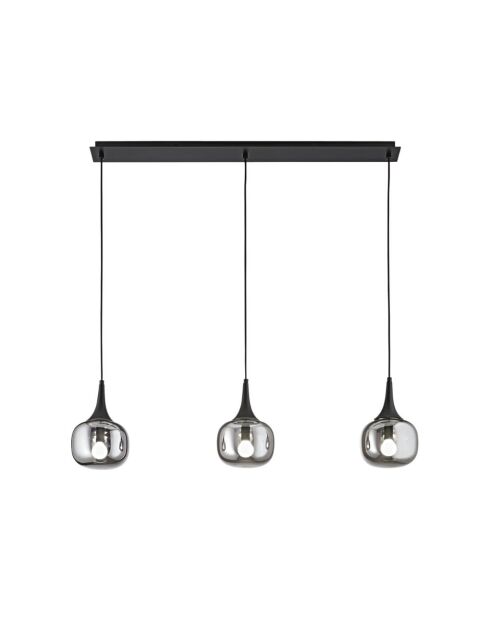 Suspension linéaire Latiano en métal et trois diffuseurs en verre gris/noir - 97 x 14 x 27 cm