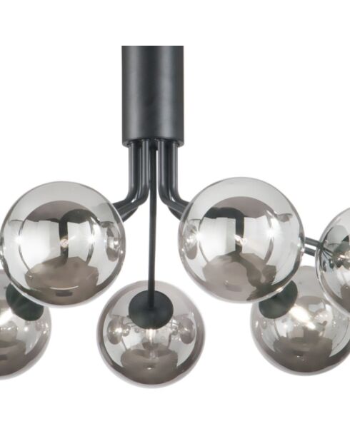 Suspension Surbo en métal avec neuf diffuseurs en verre noir - 83,4 x 83 x 41 cm