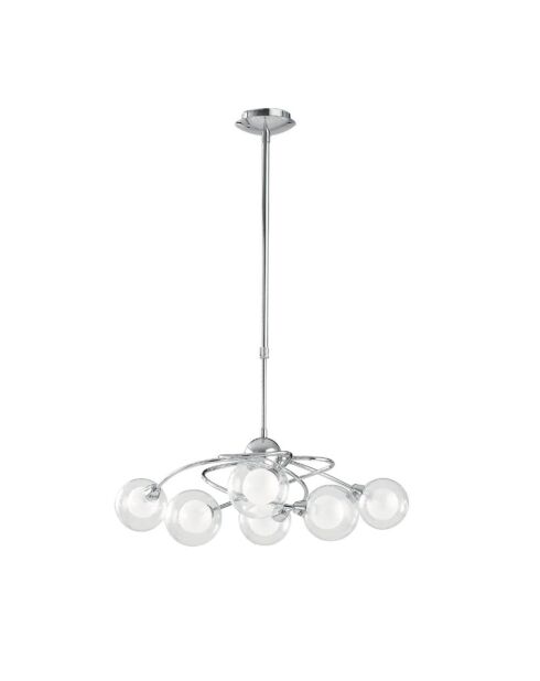 Suspension Roccella en métal chromé avec six diffuseurs en verre chrome - 66 x 66 x 68 cm