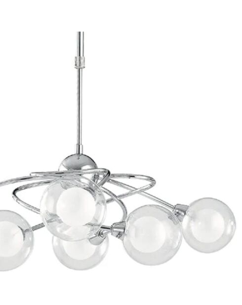 Suspension Roccella en métal chromé avec six diffuseurs en verre chrome - 66 x 66 x 68 cm