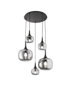 Suspension Latiano en métal et cinq diffuseurs en verre gris/noir - 70 x 70 x 100 cm