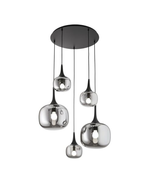 Suspension Latiano en métal et cinq diffuseurs en verre gris/noir - 70 x 70 x 100 cm