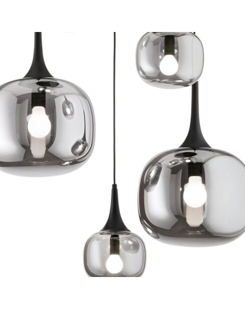 Suspension Latiano en métal et cinq diffuseurs en verre gris/noir - 70 x 70 x 100 cm