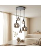Suspension Latiano en métal et cinq diffuseurs en verre gris/noir - 70 x 70 x 100 cm