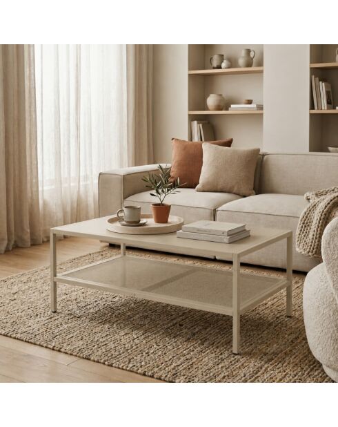 Table basse avec 2 étagères Veroli sable - 100 x 60 x 40 cm