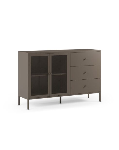 Buffet à 2 portes et 3 tiroirs Veroli en métal perforé moka - 140 x 40 x 90 cm