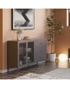 Buffet à 2 portes et 3 tiroirs Veroli en métal perforé moka - 140 x 40 x 90 cm