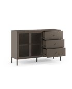 Buffet à 2 portes et 3 tiroirs Veroli en métal perforé moka - 140 x 40 x 90 cm