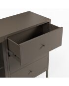 Buffet à 2 portes et 3 tiroirs Veroli en métal perforé moka - 140 x 40 x 90 cm