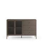 Buffet à 2 portes et 3 tiroirs Veroli en métal perforé moka - 140 x 40 x 90 cm