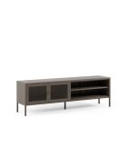 Meuble TV à 2 portes et 2 étagères en métal perforé moka - 160 x 35 x 50 cm