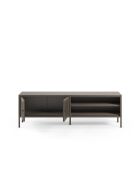 Meuble TV à 2 portes et 2 étagères en métal perforé moka - 160 x 35 x 50 cm