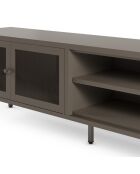 Meuble TV à 2 portes et 2 étagères en métal perforé moka - 160 x 35 x 50 cm
