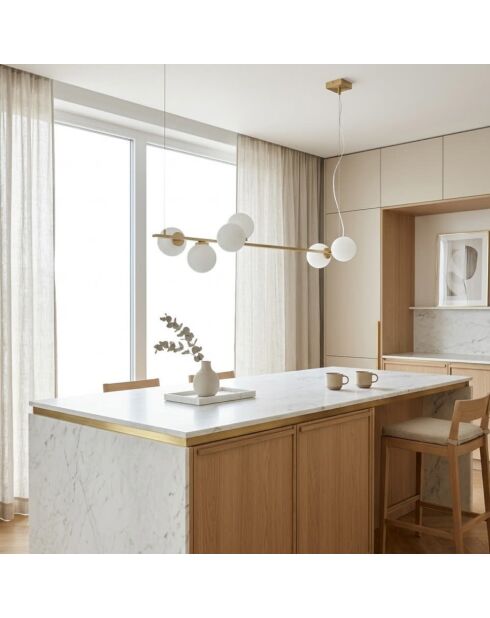 Suspension en métal Bordighera avec diffuseurs en verre doré - 120 x 32 x 32 cm