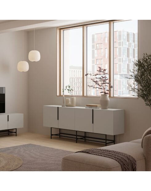 Buffet à 4 portes Anagni en stratifié structure métallique crème - 200 x 40 x 77,9 cm