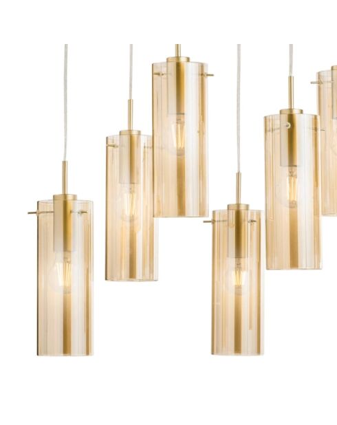 Suspension Dorgali en métal avec neuf diffuseurs en verre doré - 90 x 30 x 42,2 cm