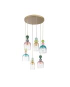 Suspension Nardò avec six diffuseurs en verre multicolore - 57 x 235,5 cm