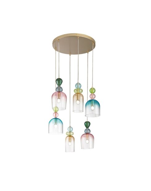Suspension Nardò avec six diffuseurs en verre multicolore - 57 x 235,5 cm
