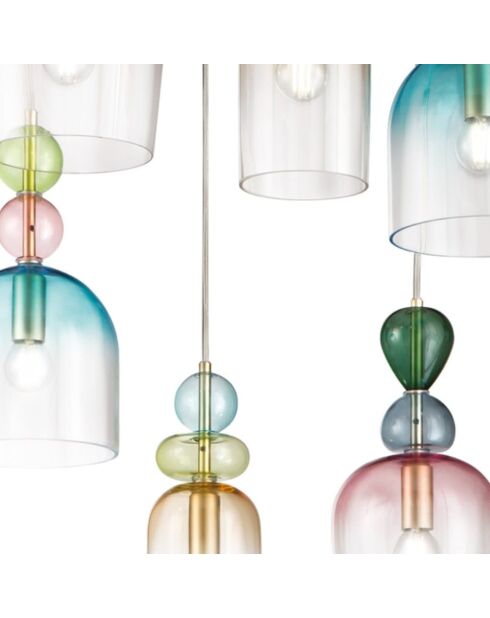 Suspension Nardò avec six diffuseurs en verre multicolore - 57 x 235,5 cm