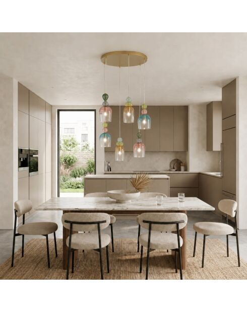 Suspension Nardò avec six diffuseurs en verre multicolore - 57 x 235,5 cm