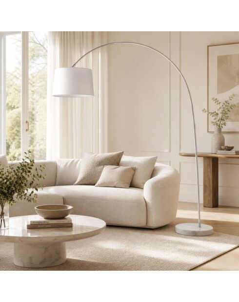 Lampadaire Tremosine en métal courbé avec base en marbre blanc - 40 x 152 x 200 cm