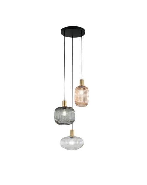 Suspension Pietrasanta avec trois diffuseurs en verre noir/transparent/fumé - 220 cm