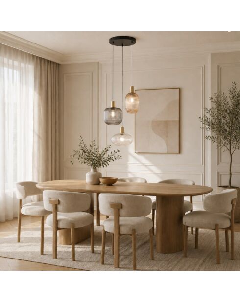 Suspension Pietrasanta avec trois diffuseurs en verre noir/transparent/fumé - 220 cm