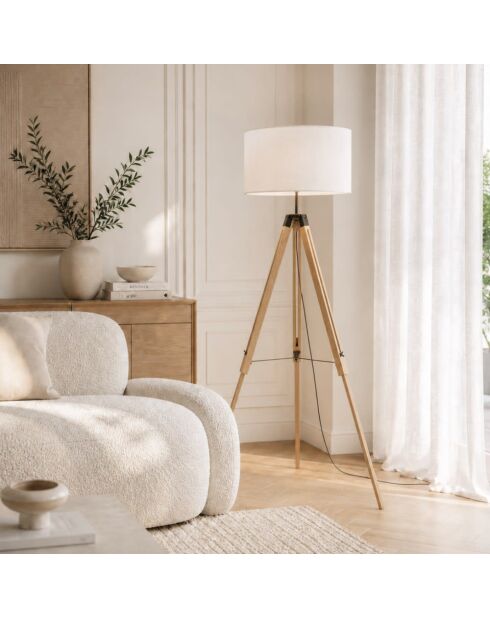 Lampadaire Senigallia avec trépied en bois et abat - jour en tissu bois - 75 x 75 x 151 cm