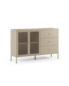 Buffet à 2 portes et 3 tiroirs Veroli en métal perforé sable - 140 x 40 x 90 cm