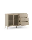 Buffet à 2 portes et 3 tiroirs Veroli en métal perforé sable - 140 x 40 x 90 cm