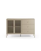 Buffet à 2 portes et 3 tiroirs Veroli en métal perforé sable - 140 x 40 x 90 cm