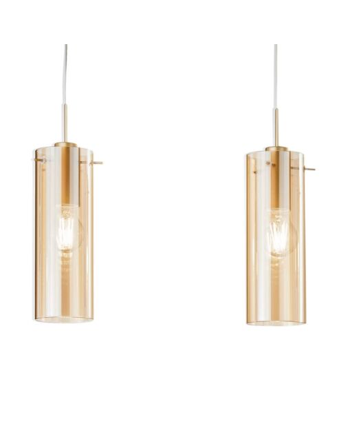 Suspension linéaire Dorgali en métal avec trois diffuseurs en verre doré - 79 x 10 x 33 cm