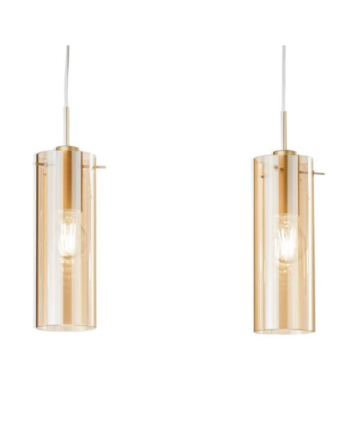 Suspension linéaire Dorgali en métal avec trois diffuseurs en verre doré - 79 x 10 x 33 cm