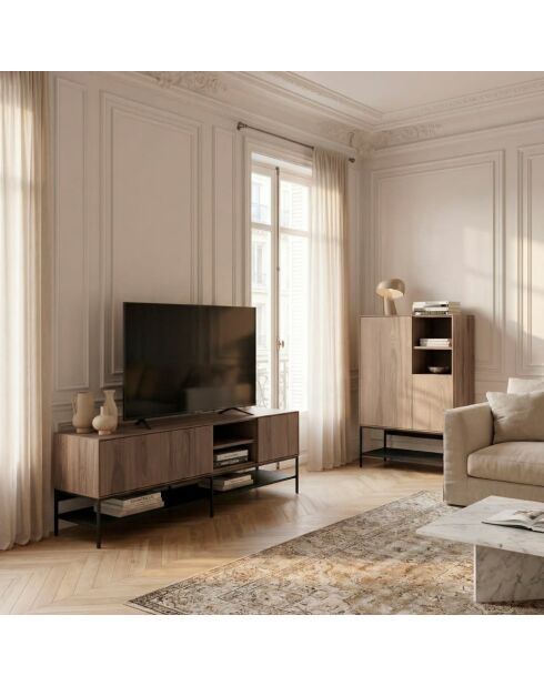 Meuble TV à 2 portes et 2 étagères Palinuro en stratifié structure métallique brun - 180 x 35 x 55 cm