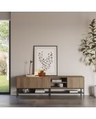Meuble TV à 2 portes et 2 étagères Palinuro en stratifié structure métallique brun - 180 x 35 x 55 cm